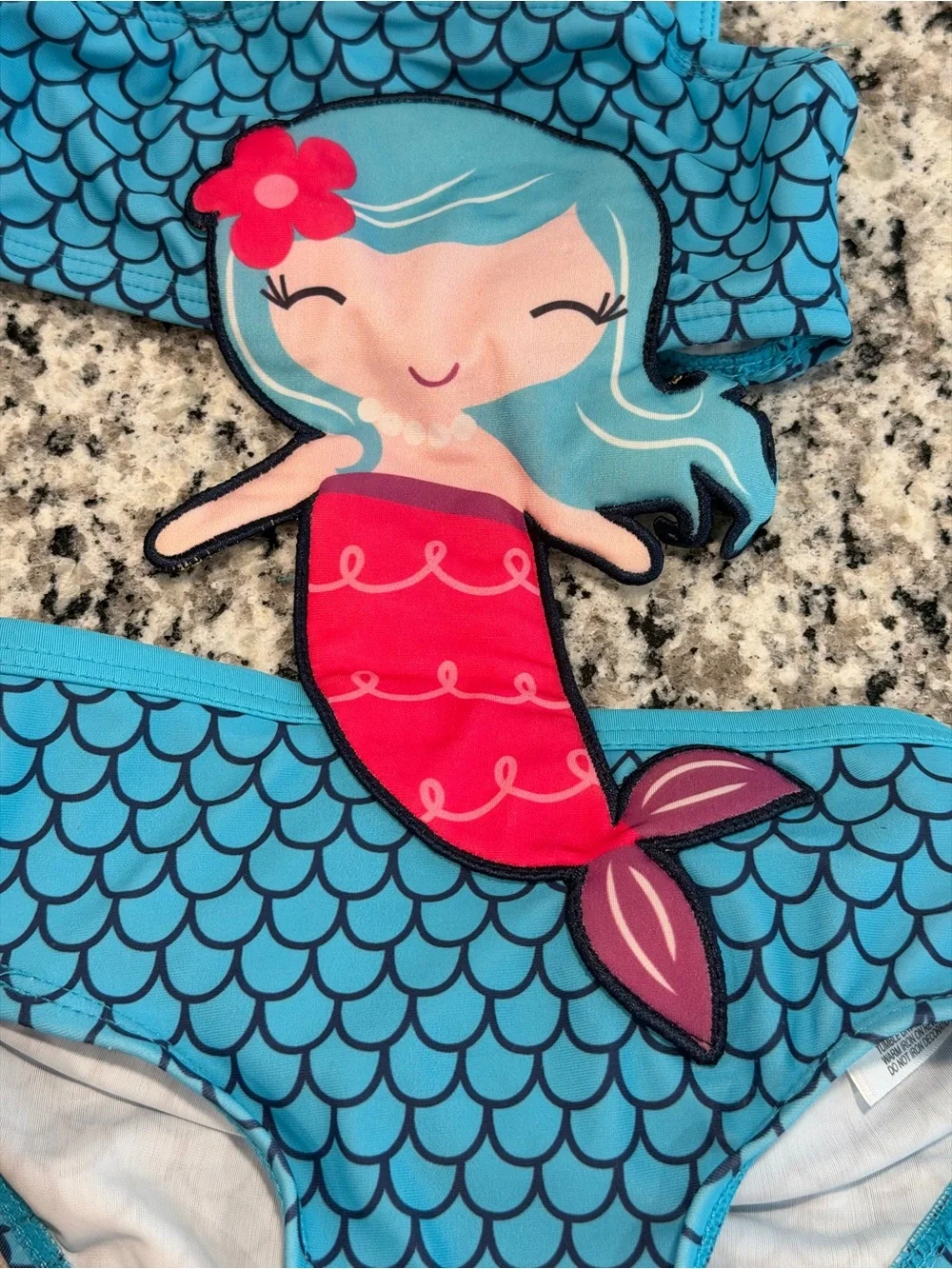 Koala Kids Girl’s Aqua and Pink Mermaid Faux Bikini One Piece Swimsuit, Size 2T